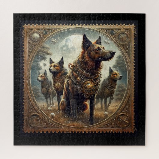Steampunk honden op de jacht legpuzzel (Verticaal)