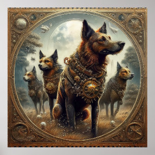 Steampunk honden op de jacht poster