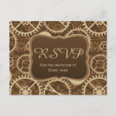 Steampunk horloge uitrusting en damast RSVP kaart (Voorkant)