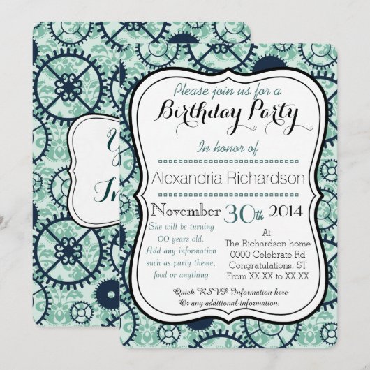 Steampunk horloge-uitrusting en damasverjaardagsfe kaart (Voorkant / Achterkant)