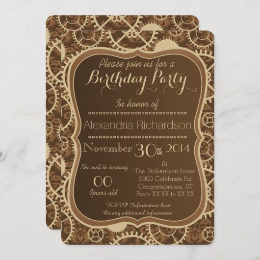 Steampunk horloge-uitrusting en damasverjaardagsfe kaart (Voorkant / Achterkant)