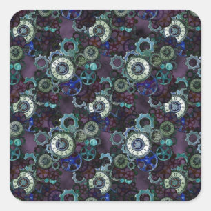 Steampunk horlogedelen - paarse afdruk van LeahG Vierkante Sticker