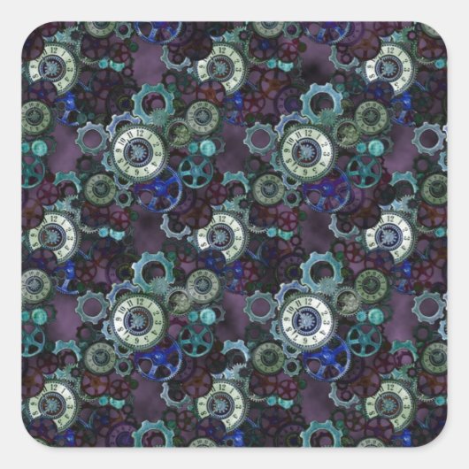 Steampunk horlogedelen - paarse afdruk van LeahG Vierkante Sticker (Voorkant)