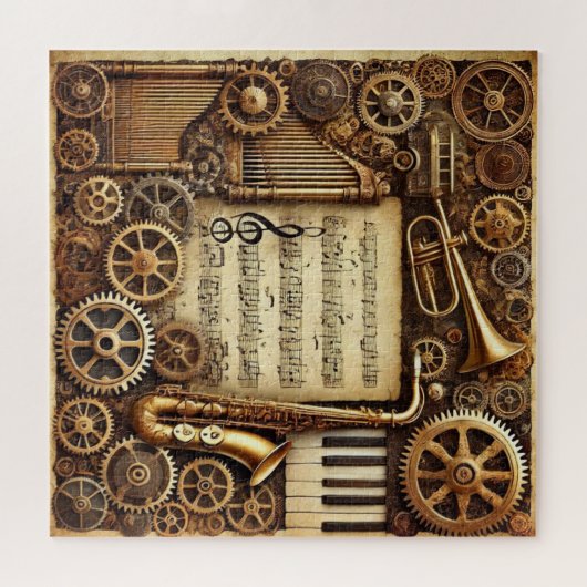 Steampunk Horns Gears Keyboard Bladmuziek Legpuzzel (Horizontaal)