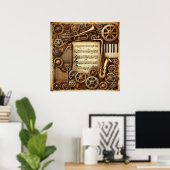 Steampunk Horns Gears Keyboard Bladmuziek Poster (Thuiskantoor)