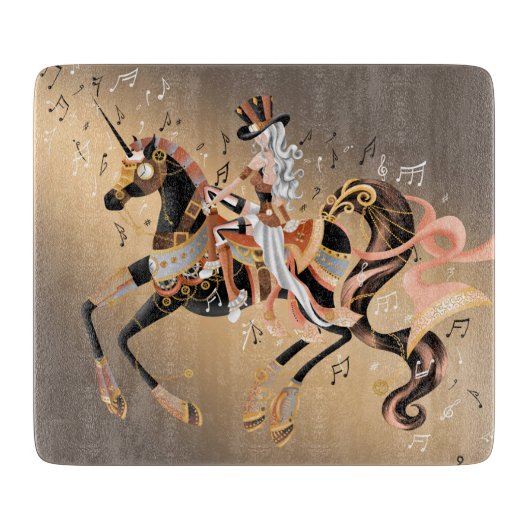 Steampunk Horse & Lady 6x7 Chopping Board Snijplank (Voorkant)
