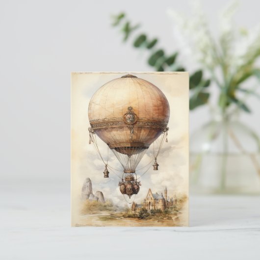 Steampunk Hot Air ballon Briefkaart (Staand voorkant)