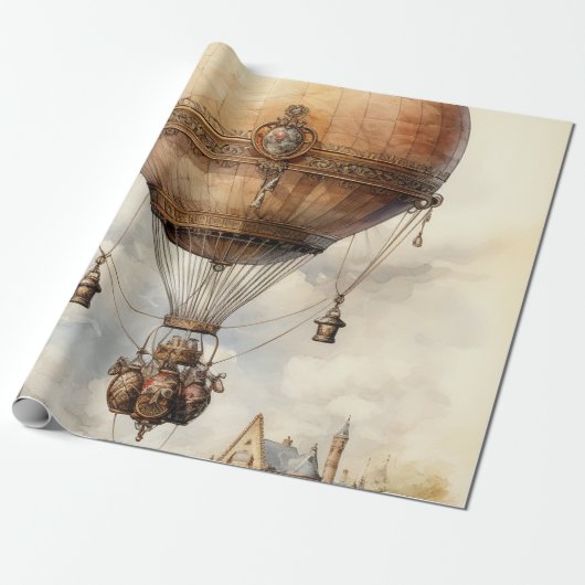 Steampunk Hot Air ballon Cadeaupapier (Uitgerold)