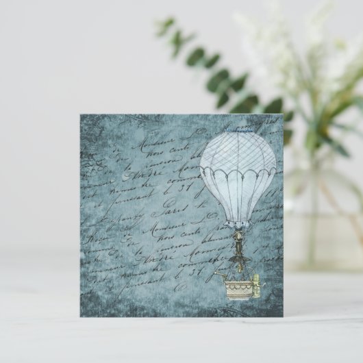 Steampunk Hot Air ballon Dok Blue Handschrift (Staand voorkant)