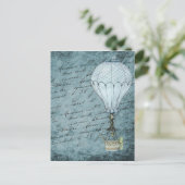 Steampunk Hot Air ballon Dok Blue Handschrift Briefkaart (Staand voorkant)