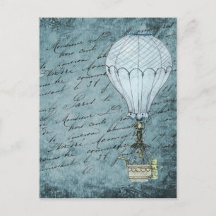 Steampunk Hot Air ballon Dok Blue Handschrift Briefkaart