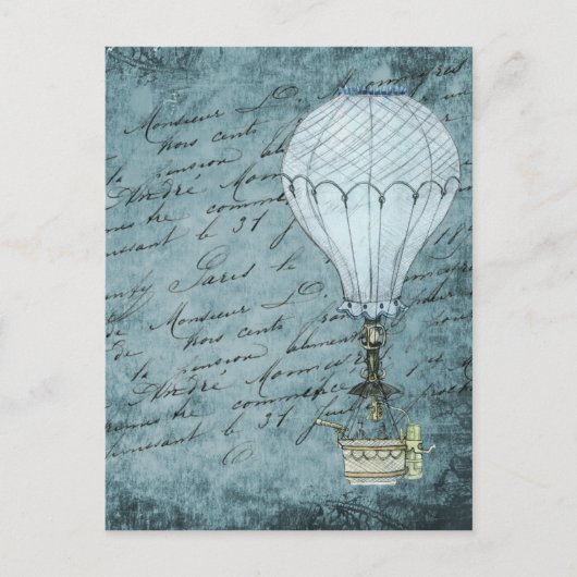 Steampunk Hot Air ballon Dok Blue Handschrift Briefkaart (Voorkant)