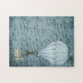 Steampunk Hot Air ballon Dok Blue Handschrift Legpuzzel (Horizontaal)