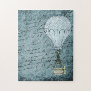 Steampunk Hot Air ballon Dok Blue Handschrift Legpuzzel