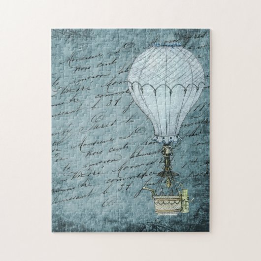 Steampunk Hot Air ballon Dok Blue Handschrift Legpuzzel (Verticaal)