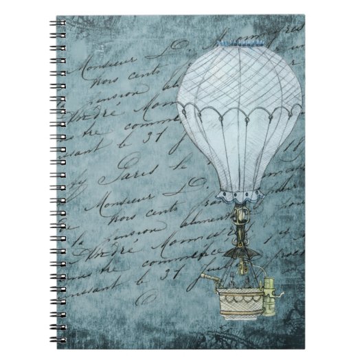 Steampunk Hot Air ballon Dok Blue Handschrift Notitieboek (Voorkant)