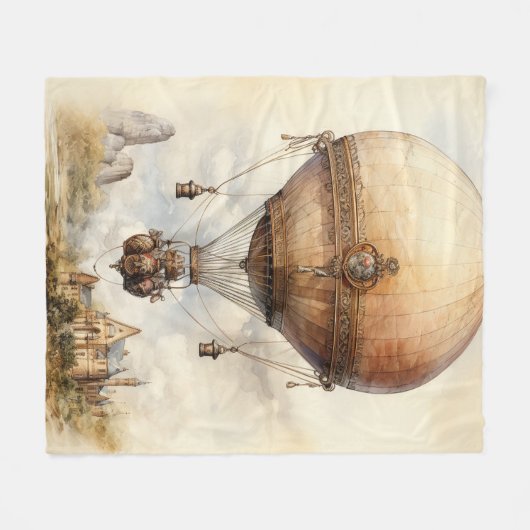 Steampunk Hot Air ballon Fleece Deken (Voorkant (Horizontaal))