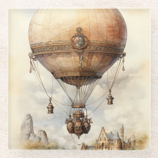  Steampunk Hot Air ballon Glazen Onderzetter (Voorkant)