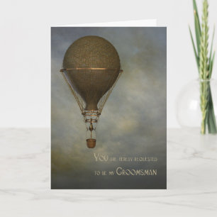 Steampunk, Hot Air Ballon, Groomsman Invitation Bedankkaart