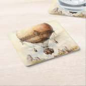 Steampunk Hot Air ballon Kartonnen Onderzetters (Schuin)