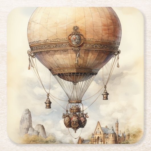 Steampunk Hot Air ballon Kartonnen Onderzetters (Voorkant)