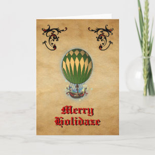 Steampunk Hot Air ballon met kerstfeestdag Feestdagen Kaart