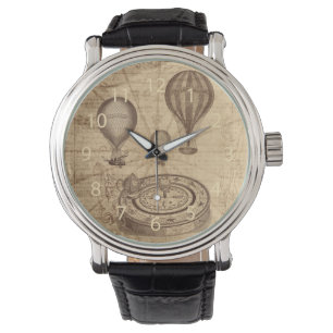 steampunk hot air ballon op de oude kaart horloge