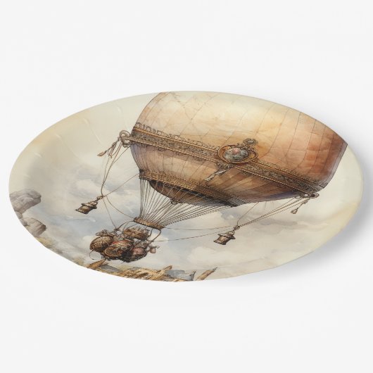 Steampunk Hot Air ballon Papieren Bordje (Gekanteld)