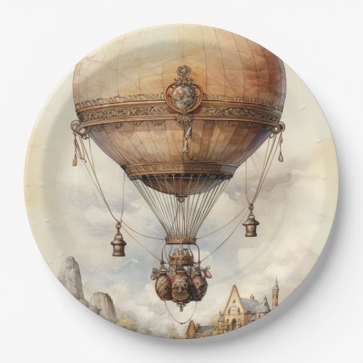 Steampunk Hot Air ballon Papieren Bordje (Voorkant)