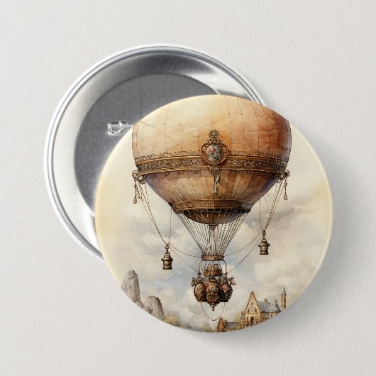 Steampunk Hot Air ballon Ronde Button 7,6 Cm (Voorkant /achterkant)