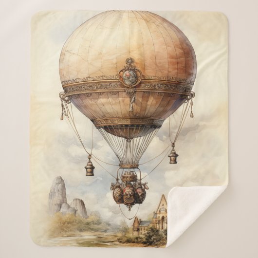  Steampunk Hot Air ballon Sherpa Deken (Voorkant)