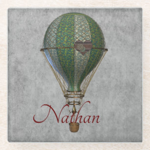 Steampunk Hot Air ballon, speciaal gepersonaliseer Glazen Onderzetter