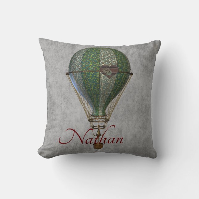Steampunk Hot Air ballon, speciaal gepersonaliseer Kussen (Voorkant)