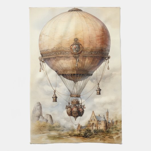Steampunk Hot Air ballon Theedoek (Verticaal)