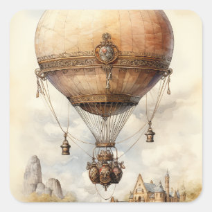  Steampunk Hot Air ballon Vierkante Sticker