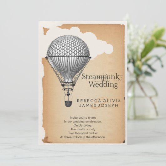 Steampunk Hot Air Ballonbruiloft Kaart (Staand voorkant)
