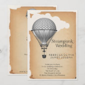 Steampunk Hot Air Ballonbruiloft Kaart (Voorkant / Achterkant)