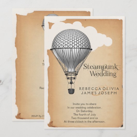Steampunk Hot Air Ballonbruiloft Kaart (Voorkant / Achterkant)