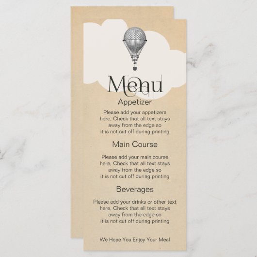 Steampunk Hot Air Ballonbruiloft Menu (Voorkant / Achterkant)