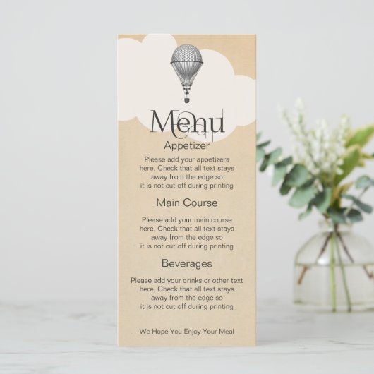 Steampunk Hot Air Ballonbruiloft Menu (Staand voorkant)