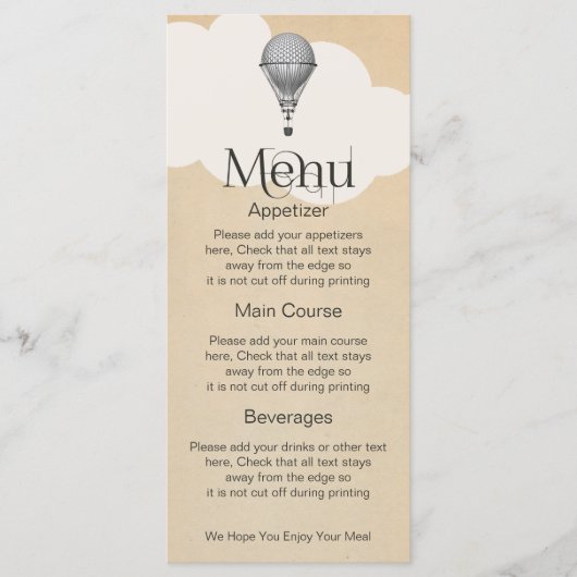 Steampunk Hot Air Ballonbruiloft Menu (Voorkant)