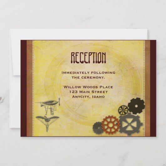 Steampunk hot-air ballonbruiloft sjabloon kaart (Achterkant)