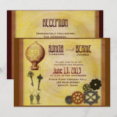 Steampunk hot-air ballonbruiloft sjabloon kaart (Voorkant / Achterkant)