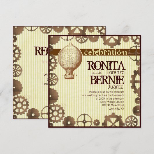 Steampunk hot-air ballonbruiloft sjabloon kaart (Voorkant / Achterkant)