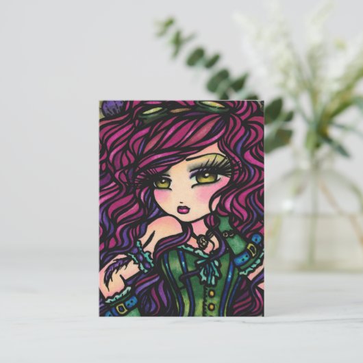 Steampunk Hot Air ballonmeisje Fantasy Art Briefkaart (Staand voorkant)