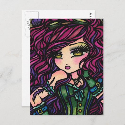 Steampunk Hot Air ballonmeisje Fantasy Art Briefkaart (Voorkant / Achterkant)