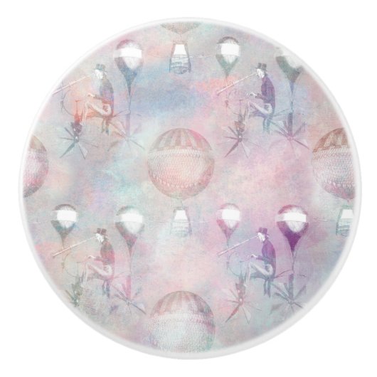 Steampunk Hot Air-ballonnen |  Feminine Keramische Knop (Voorkant)