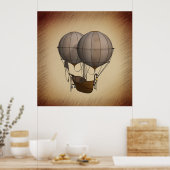 Steampunk Hot Air-ballonnen met schip Poster (Keuken)