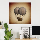 Steampunk Hot Air-ballonnen met schip Poster (Thuiskantoor)