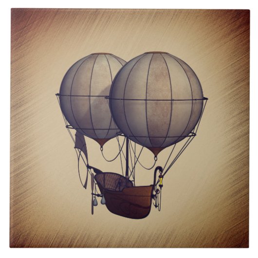 Steampunk Hot Air-ballonnen met schip Tegeltje (Voorkant)